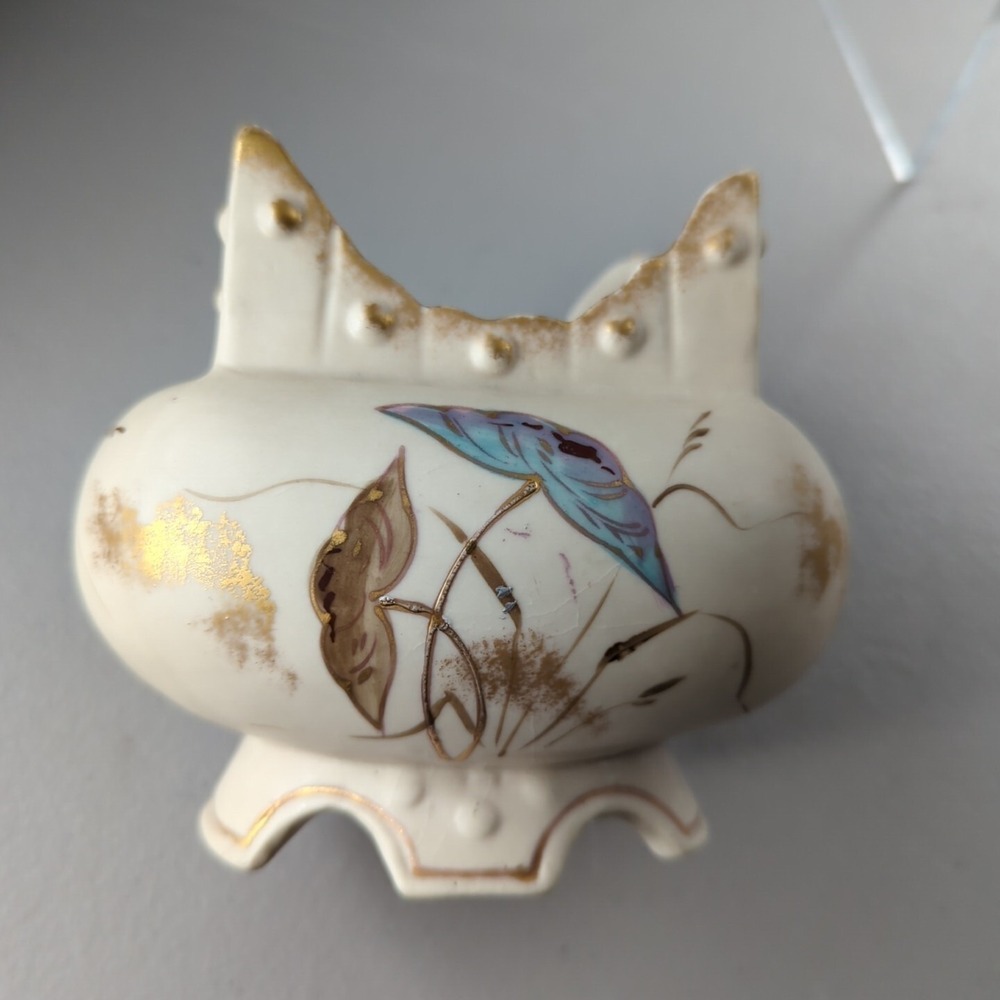 Royal Porcelain‎ Vase Ceramic Antique Hand Painted Floral Bird Gold Gilding Oval - Picture 8 of 12